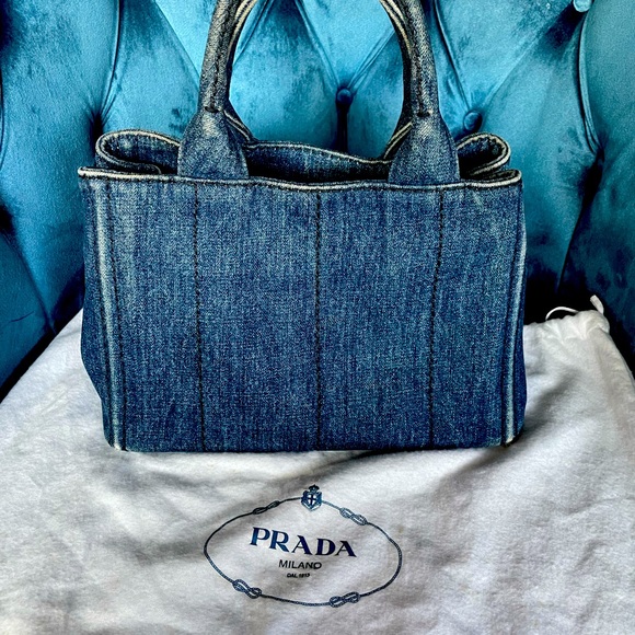 💯 Authentic Prada Canapa Demin Mini Tote - Picture 2 of 14